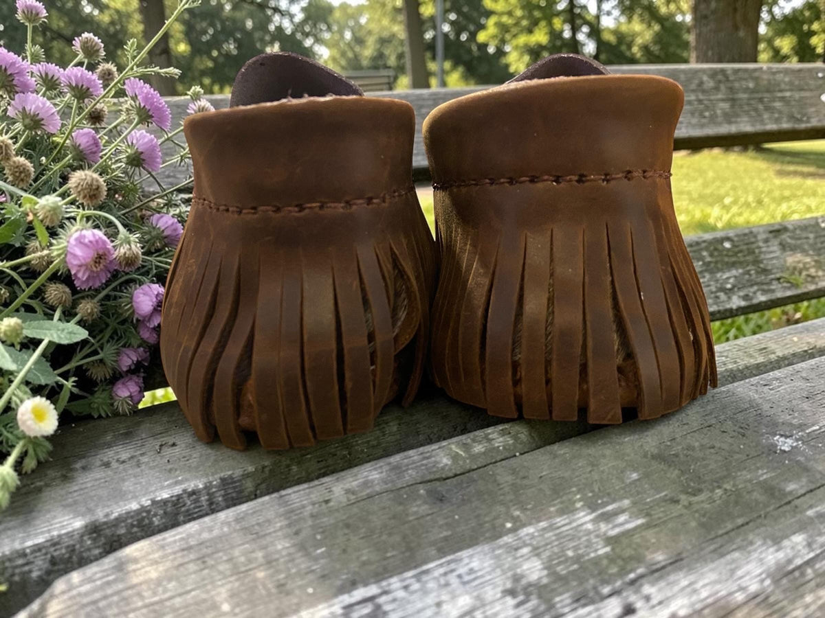 Handmade Leather Moccasins | Deerskin, Double Sole Fringe Boots, Hair-On Hide