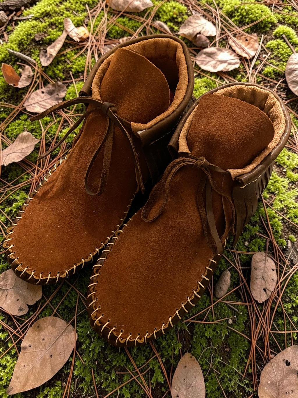 Handmade Grounding Leather Moccasins | Deerskin, Double Sole Fringe Boots
