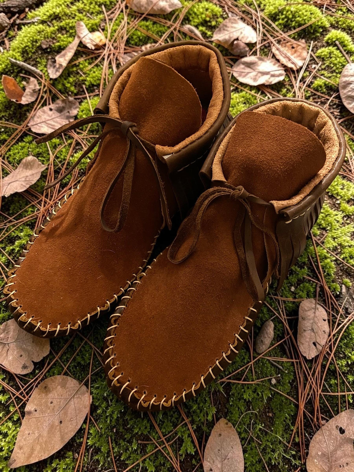 Handmade Grounding Leather Moccasins | Deerskin, Double Sole Fringe Boots