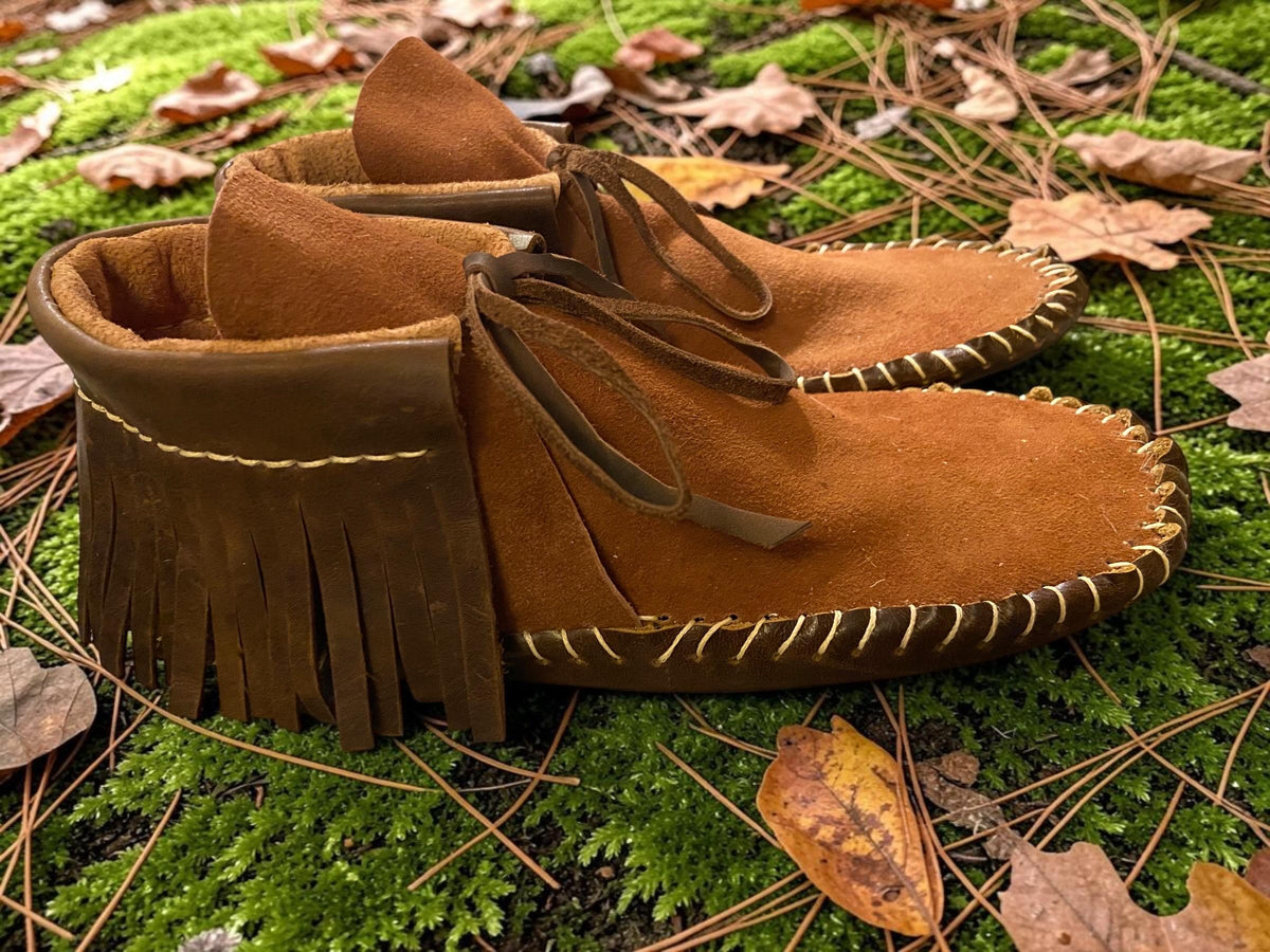 Custom Grounding Leather Moccasins | Deerskin, Double Sole Fringe Boots, Handmade Ankle Boots