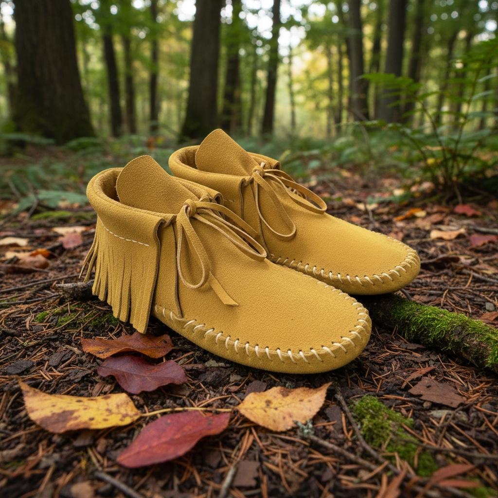 Handmade Deerskin Moccasins, Fringe Ankle, Double Sole, Custom Fit