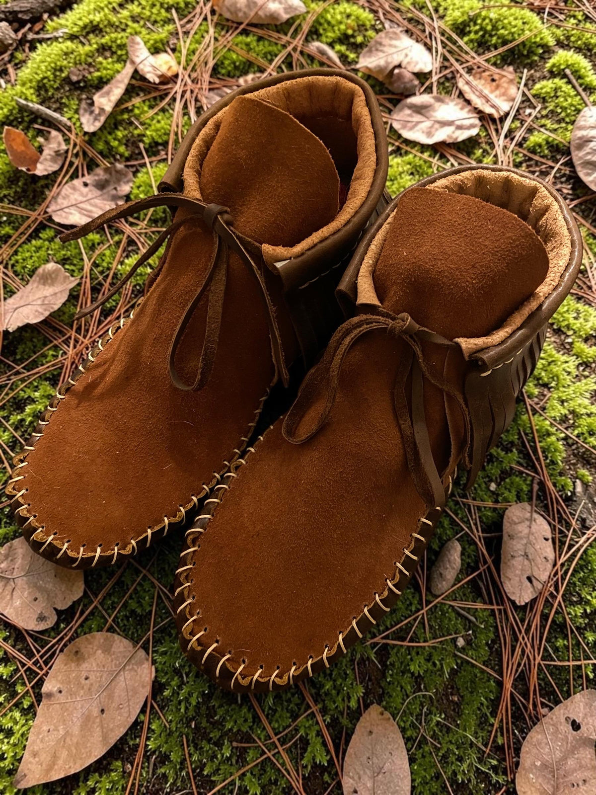 Handmade Italian Leather Moccasins | Deerskin, Double Sole Fringe Boots, Hair-On Hide
