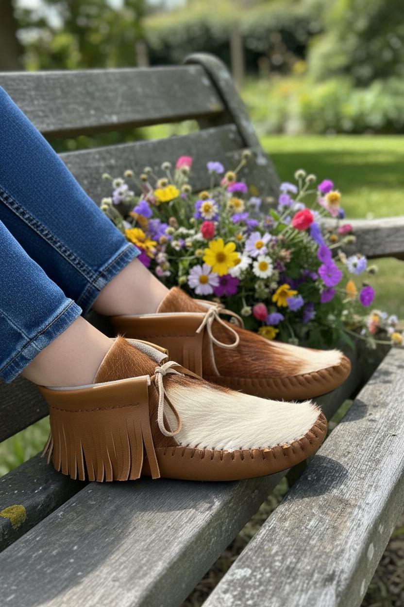 Handmade Hair-On Hide Moccasins | Deerskin, Double Sole Ankle Boots