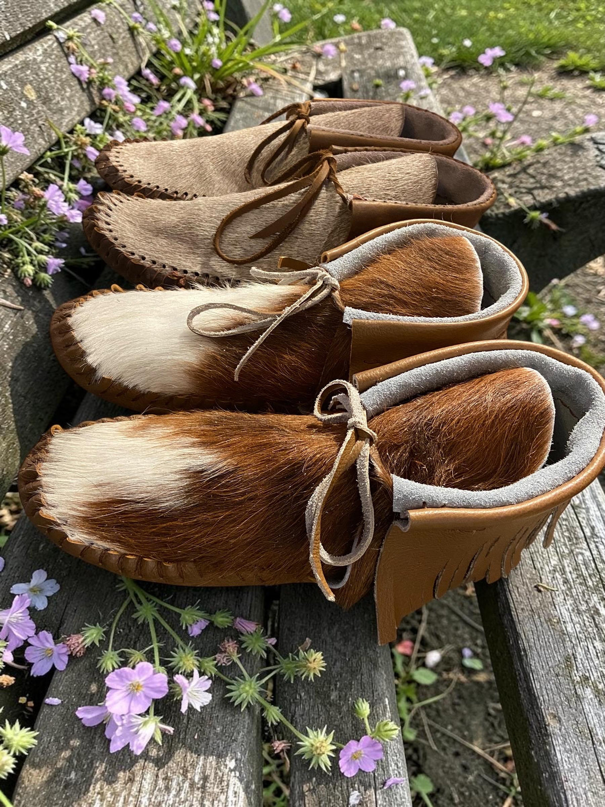 Handmade Hair-On Hide Moccasins | Deerskin, Double Sole Ankle Boots