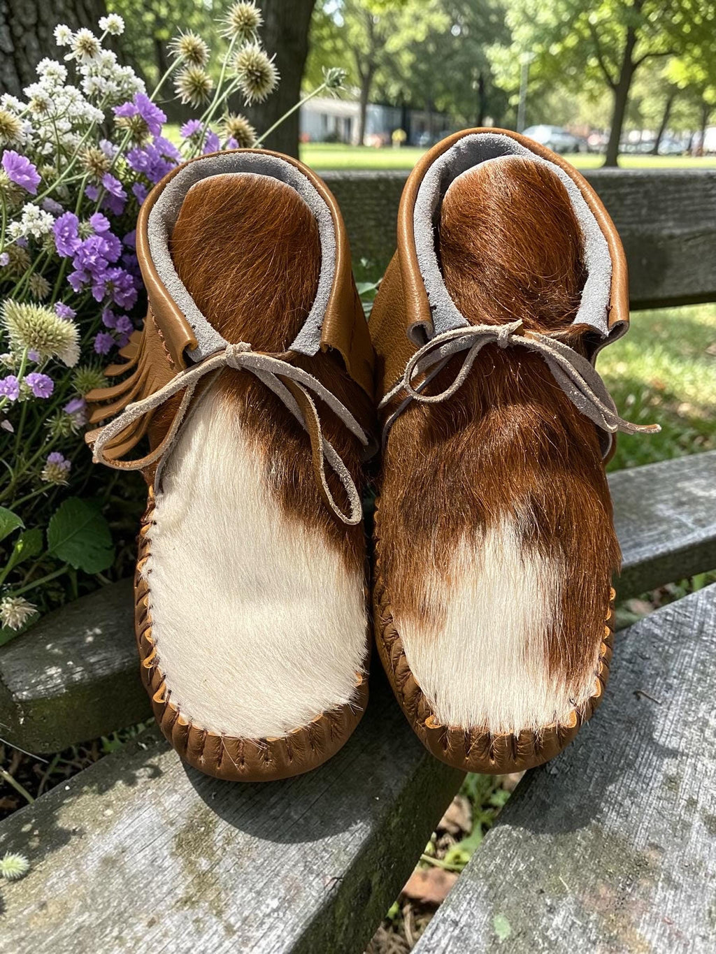 Handmade Hair-On Hide Moccasins | Deerskin, Double Sole Ankle Boots