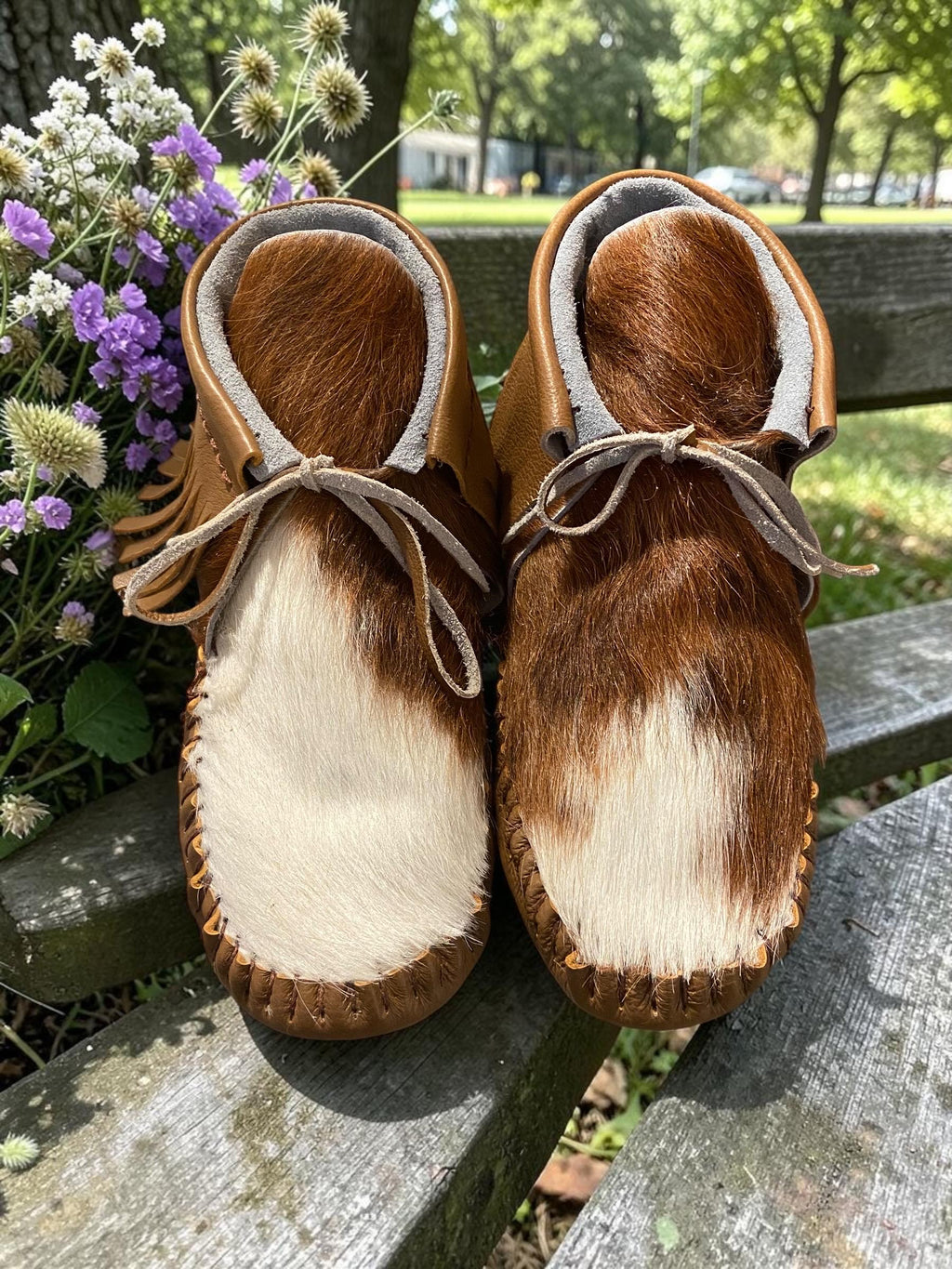 Handmade Hair-On Hide Moccasins | Deerskin, Double Sole Ankle Boots