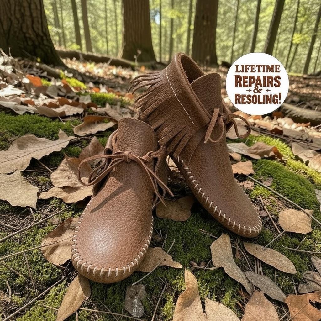 Handmade Leather Moccasins | Deerskin, Double Sole Fringe Boots, Hair-On Hide