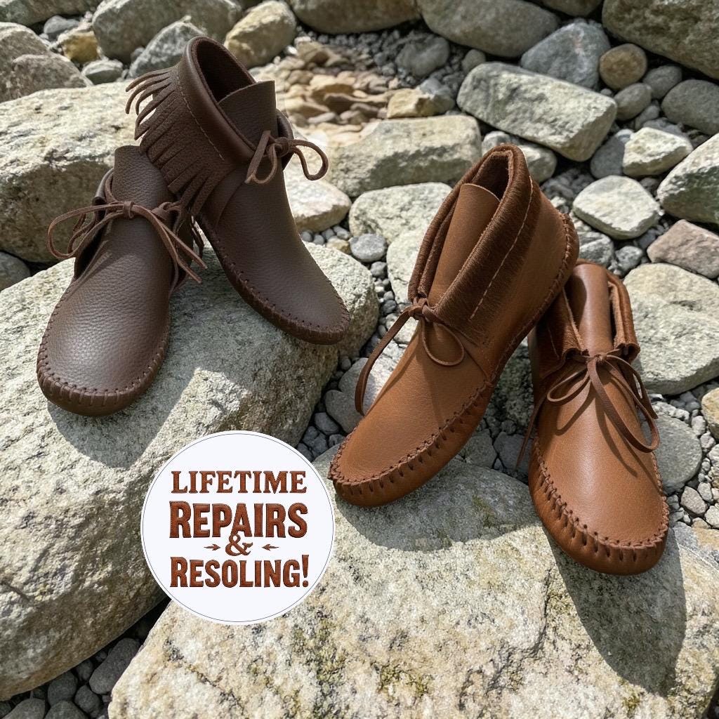 Custom Handmade Leather Moccasins | Deerskin, Double Sole Fringe Boots, Hair-On Hide, Ankle Boots