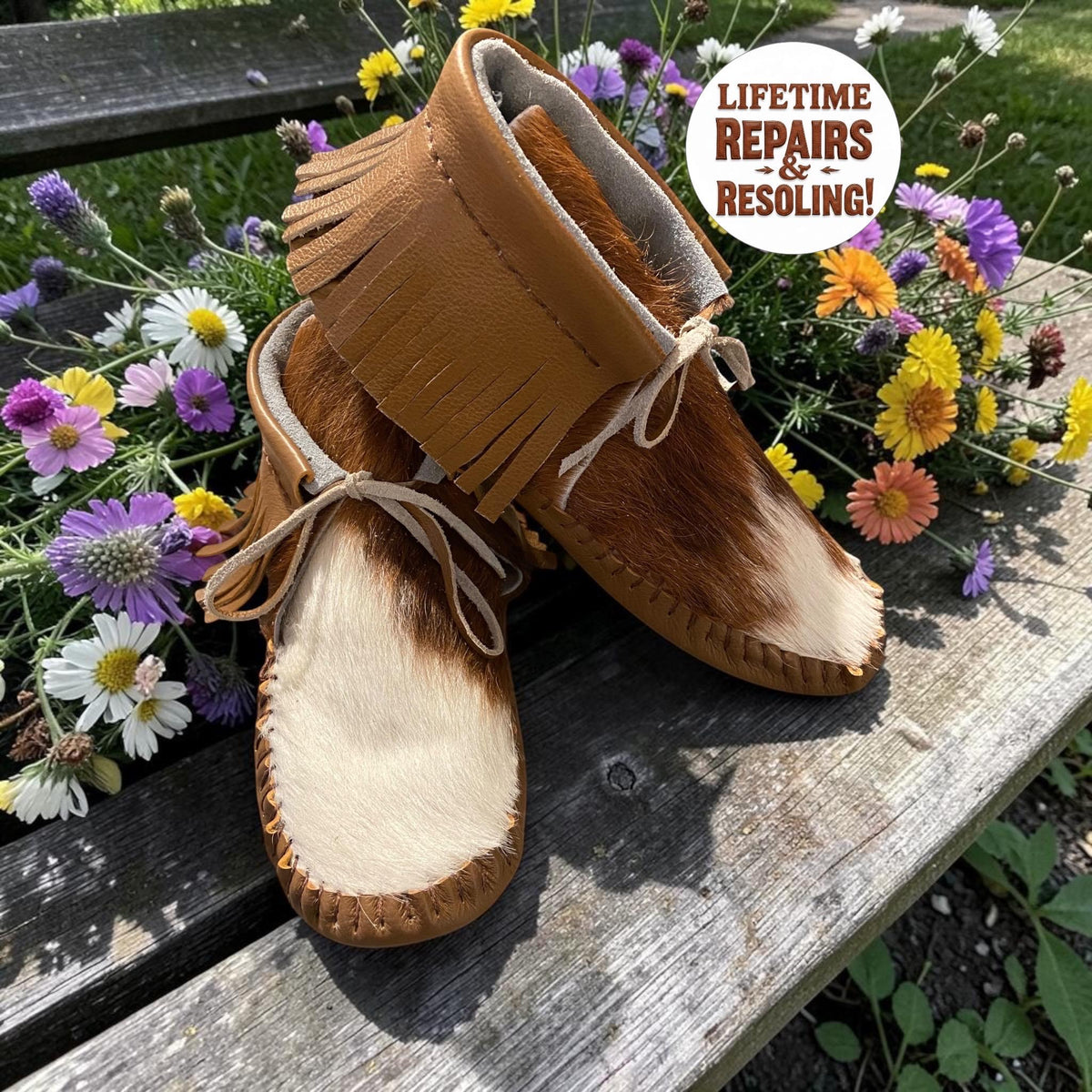 Handmade Hair-On Hide Moccasins | Deerskin, Double Sole Ankle Boots