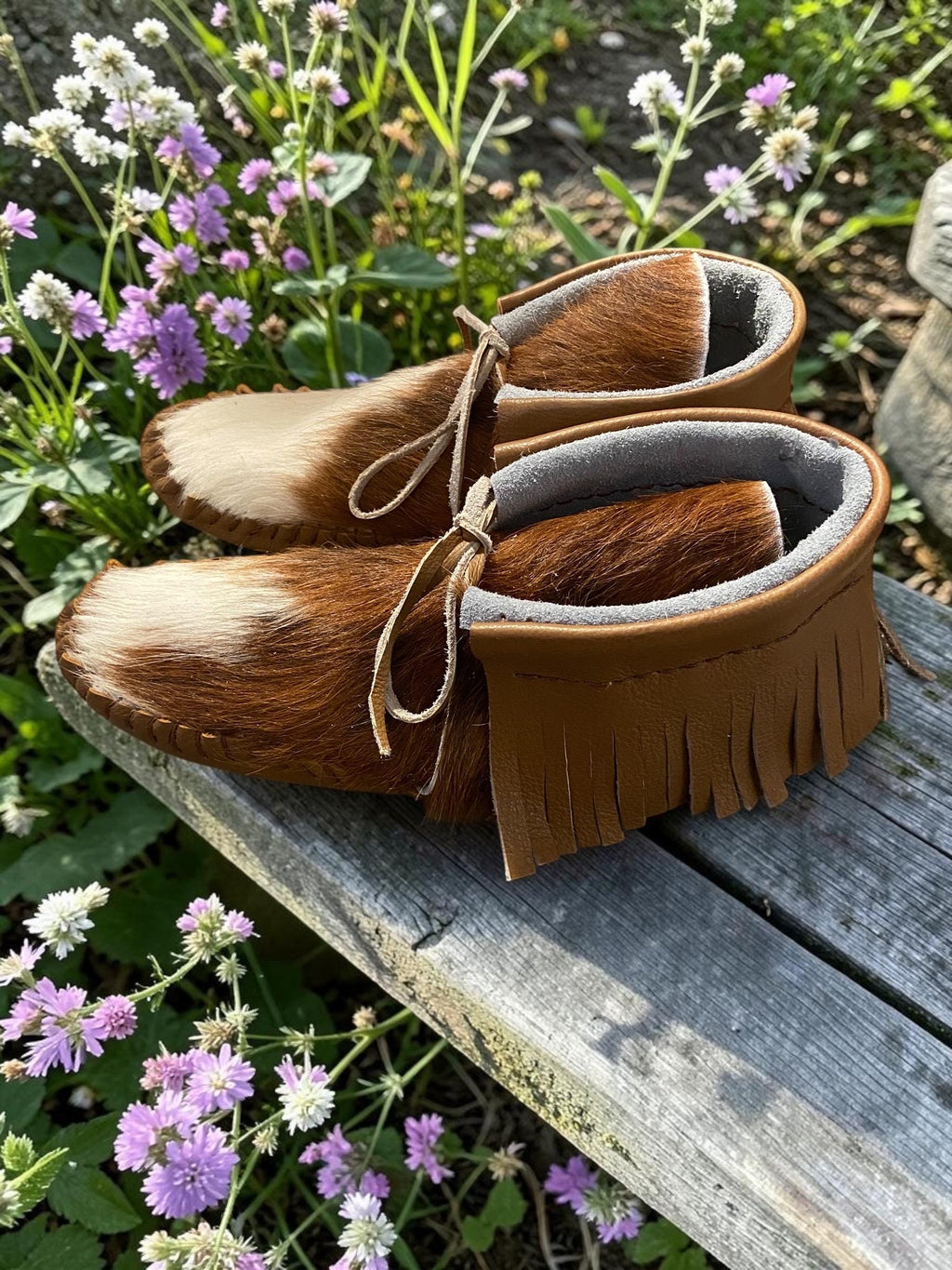 Custom Handmade Leather Moccasins | Deerskin, Double Sole Fringe Boots, Hair-On Hide, Ankle Boots