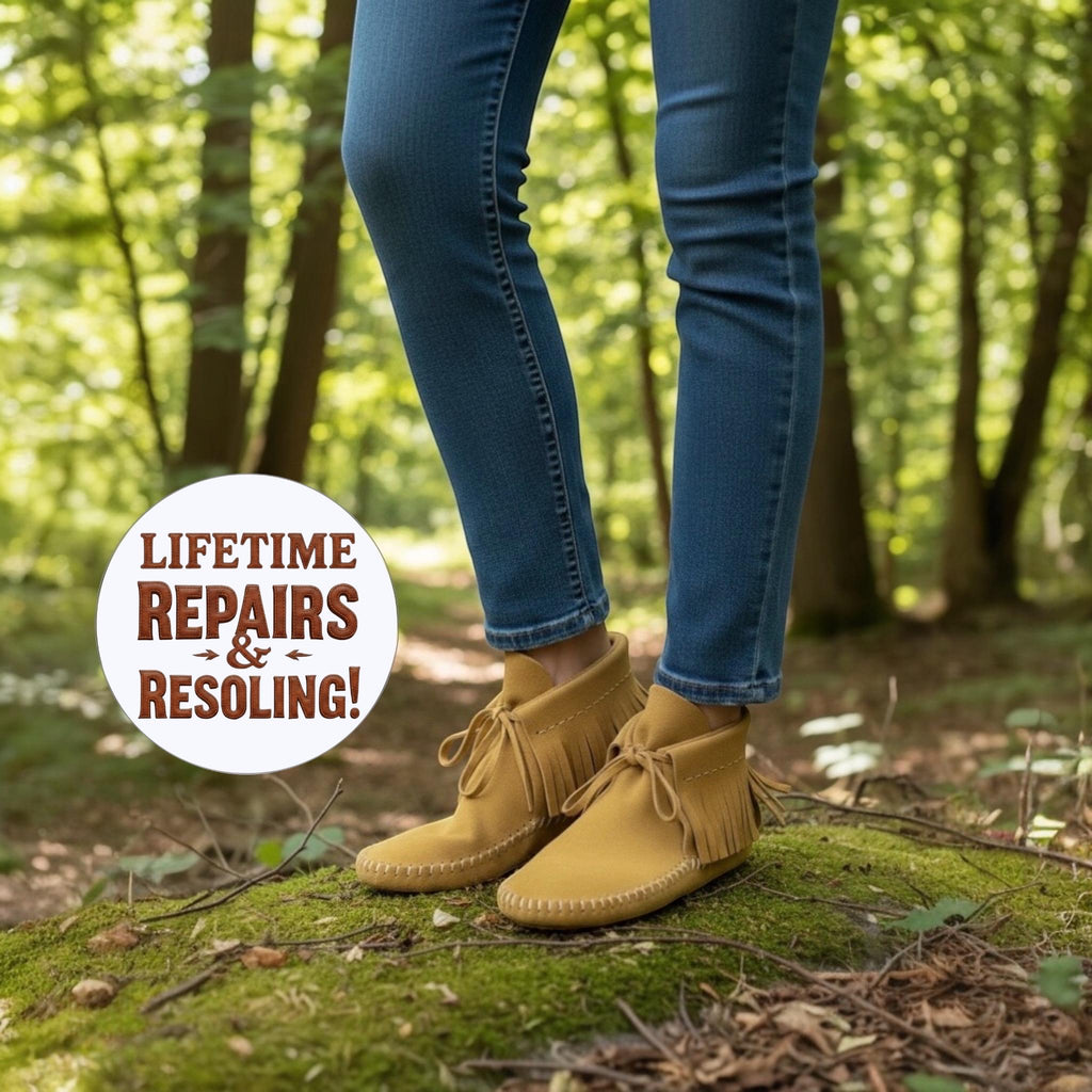 Handmade Deerskin Moccasins, Fringe Ankle, Double Sole, Custom Fit