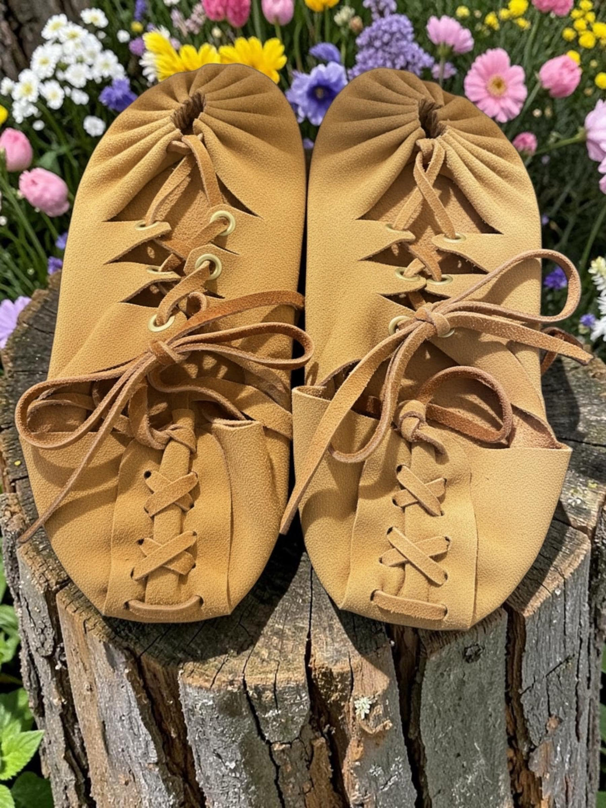 Custom Handmade Deerskin Leather Moccasin Sandals | Barefoot Lace-Up Shoes, Cowhide Sole | Grounding Sandals