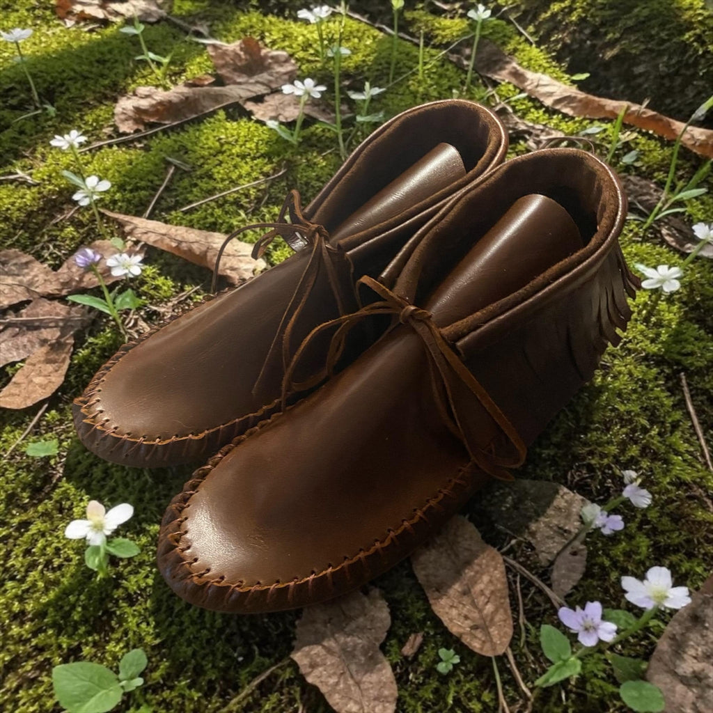 Bison Suede Moccasins | Artisan Moccasin Boots | Calf Leather, Deerskin Grounding Slippers | Handmade Leather Slippers