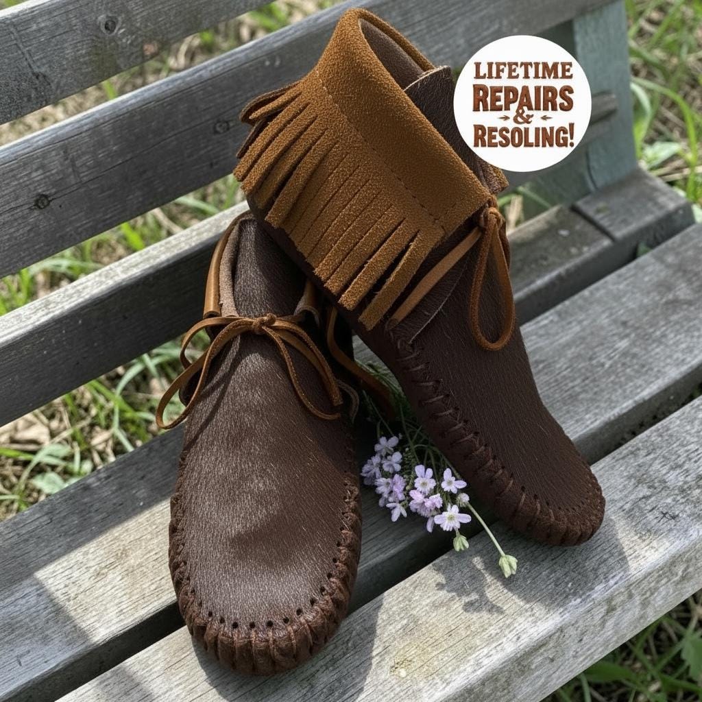 Custom Grounding Leather Moccasins | Deerskin, Double Sole Fringe Boots, Handmade Ankle Boots