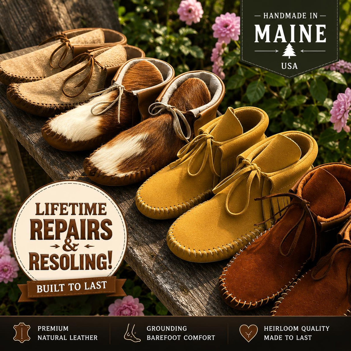 Handmade Leather Moccasins | Deerskin, Double Sole Fringe Boots, Hair-On Hide
