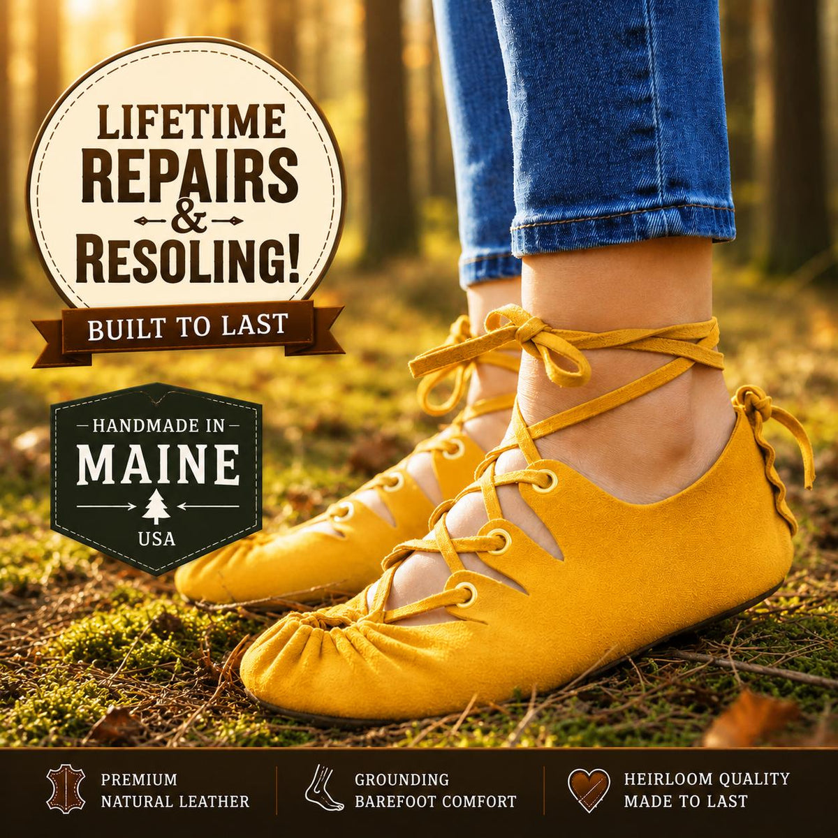 Handmade Minimalist Leather Sandals | Barefoot Lace-Up Shoes, Cowhide Sole | Grounding Moccasins