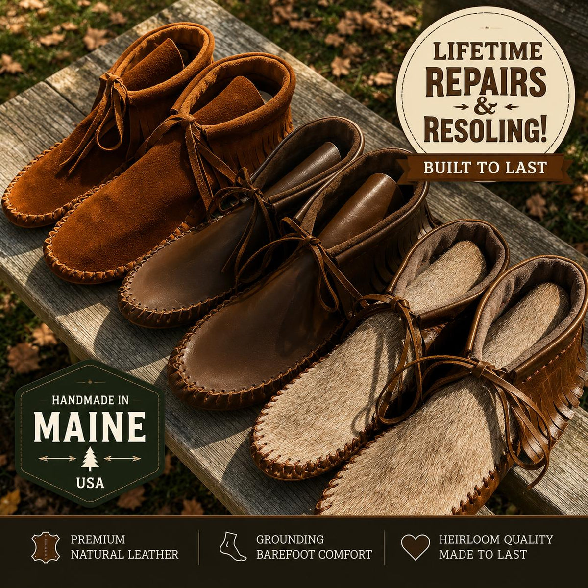 Custom Barefoot Moccasins | Deerskin, Leather, Double Sole Fringe Boots, Hair-On Hide, Cowhide