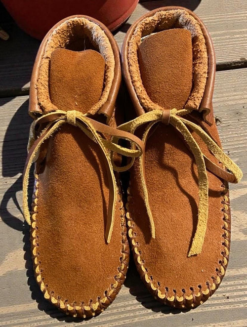 Bison Suede Moccasins | Artisan Moccasin Boots | Calf Leather, Deerskin Grounding Slippers | Handmade Leather Slippers