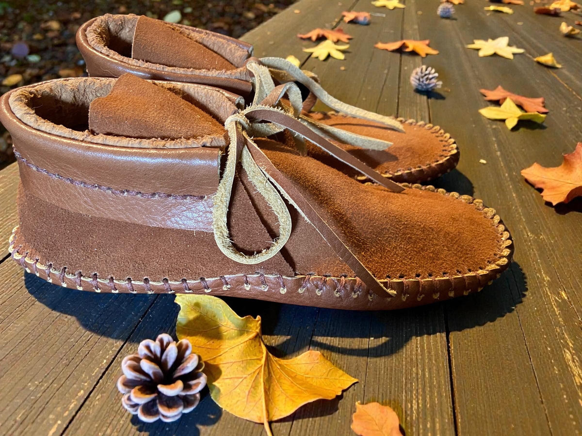 Bison Suede Moccasins | Artisan Moccasin Boots | Calf Leather, Deerskin Grounding Slippers | Handmade Leather Slippers