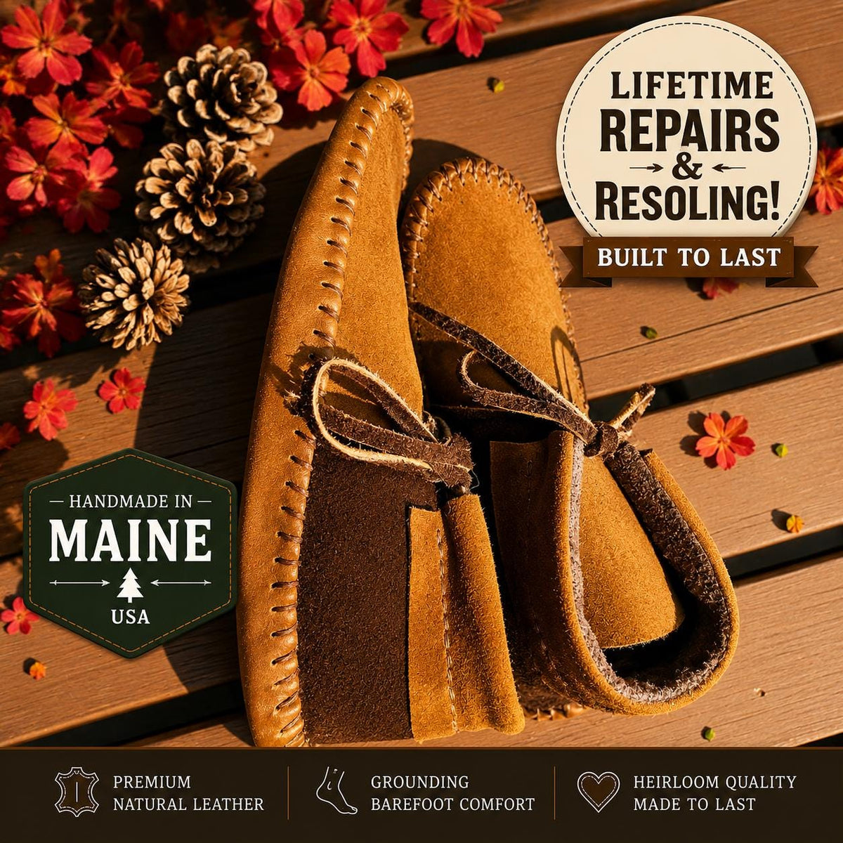 Bison Suede Moccasins | Artisan Moccasin Boots | Calf Leather, Deerskin Grounding Slippers | Handmade Leather Slippers