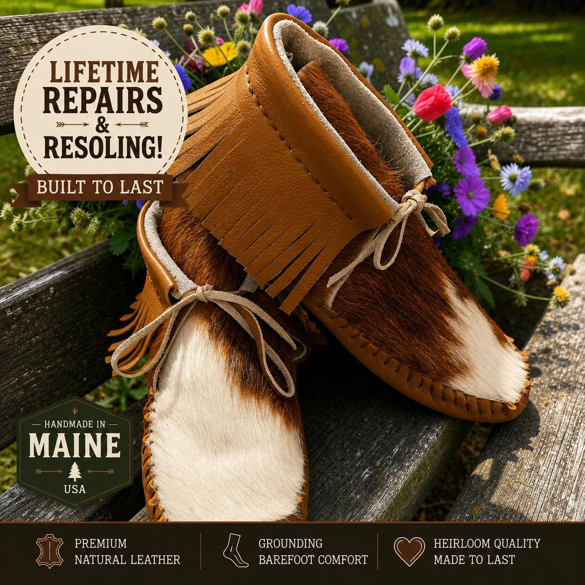 Handmade Hair-On Hide Moccasins | Deerskin, Double Sole Ankle Boots