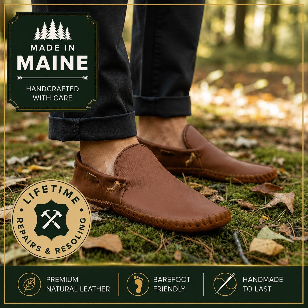 Handmade Leather House Shoes | Slip On Moccasins | Soft Leather Slippers | Barefoot Footwear  | Made in Maine