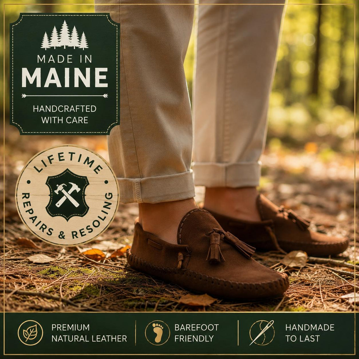 Handmade Leather Slip On Moccasins | Barefoot Shoes | Custom Made Leather Loafers | Minimalist Footwear | Made in Maine