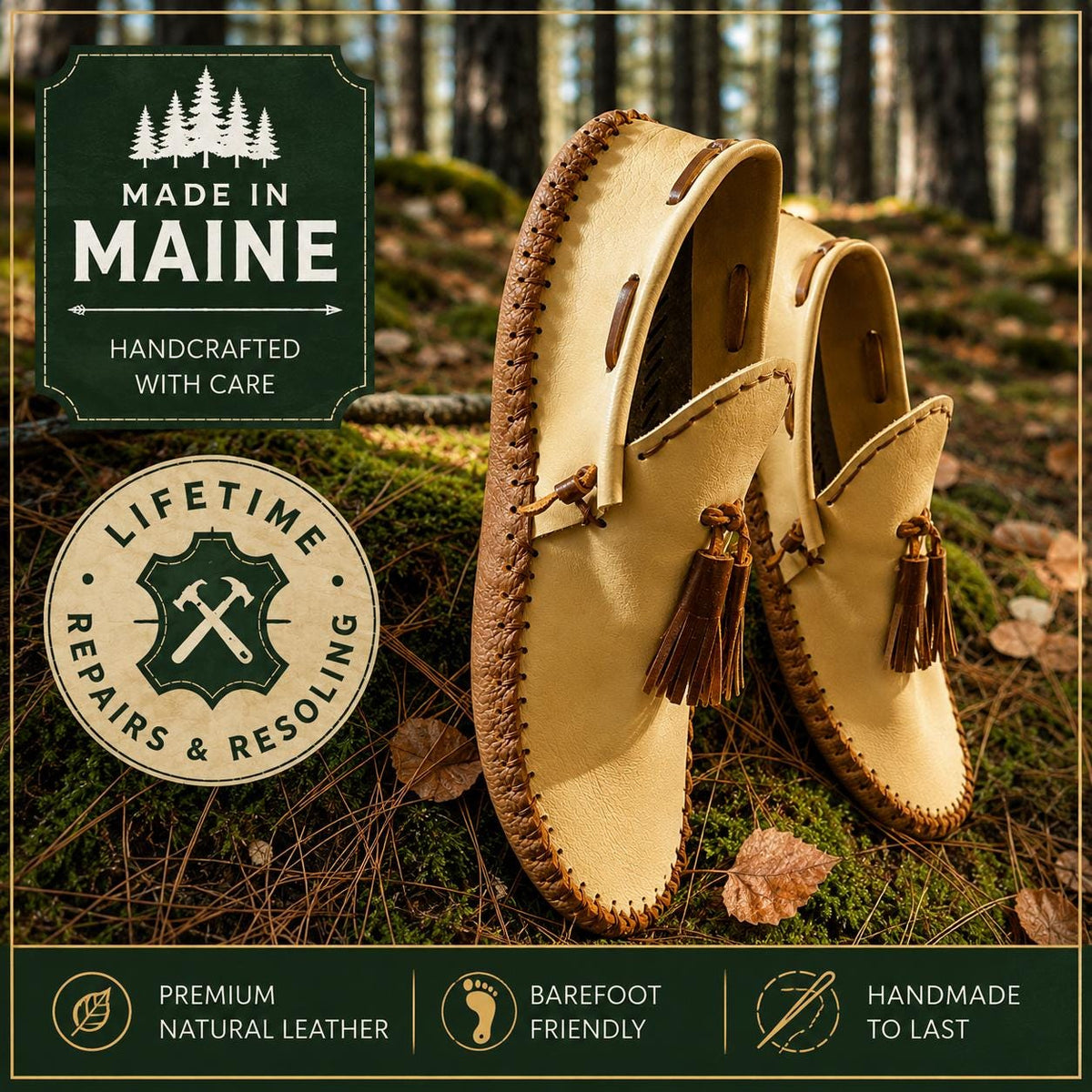 Handmade Leather Slip On Moccasins | Barefoot Shoes | Custom Made Leather Loafers | Minimalist Footwear | Made in Maine