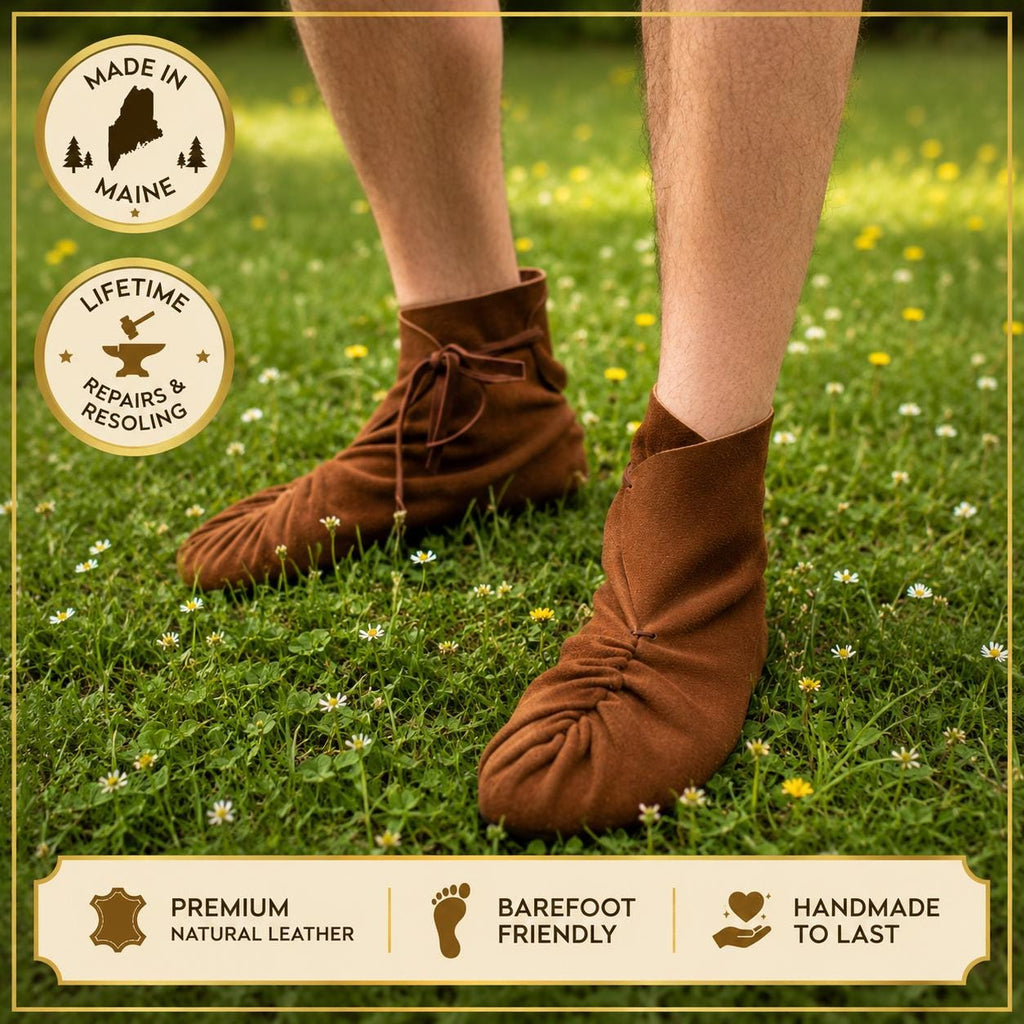 Pucker Toe Wrap Boots | Handmade Leather Barefoot Boots | Minimalist Ankle Moccasins | Soft Sole Boots | Made in Maine