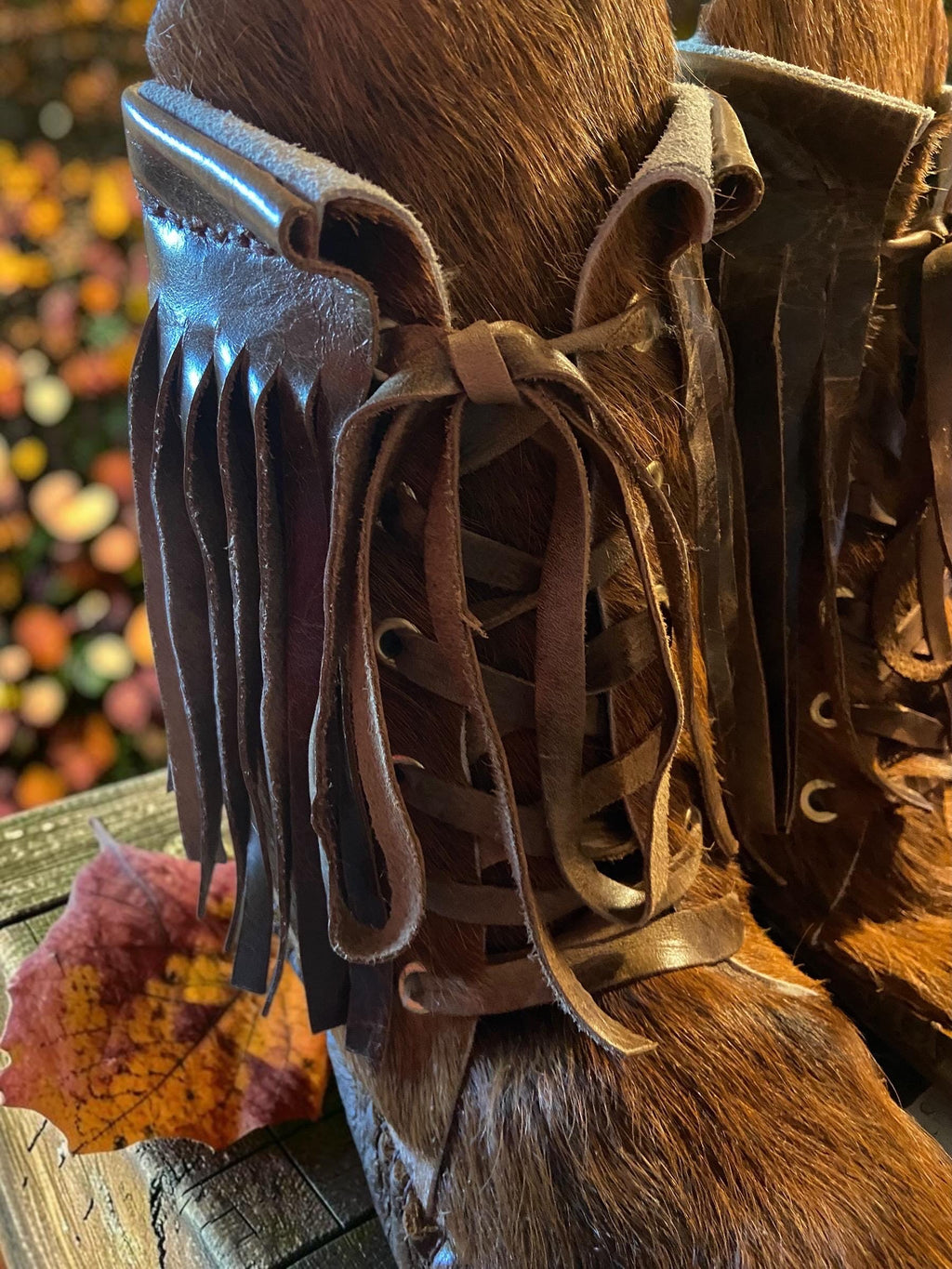 Shearling Lined Hair-On Hide Moccasin Boots | Handmade Leather Fringe Winter Boots | Barefoot Boots | Made in Maine USA