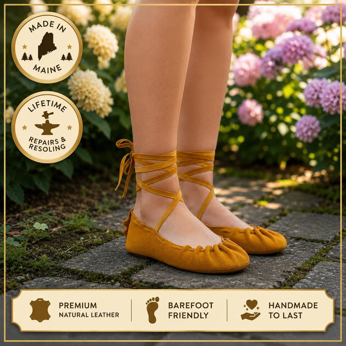 Grounding Leather Ballet Flats | Custom Barefoot Shoes for Women | Lace Up Sandals | Minimalist Leather Shoes | Soft Sole Shoes