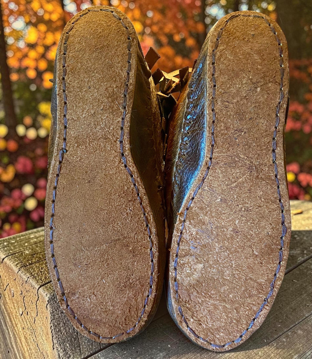 Shearling Lined Hair-On Hide Moccasin Boots | Handmade Leather Fringe Winter Boots | Barefoot Boots | Made in Maine USA