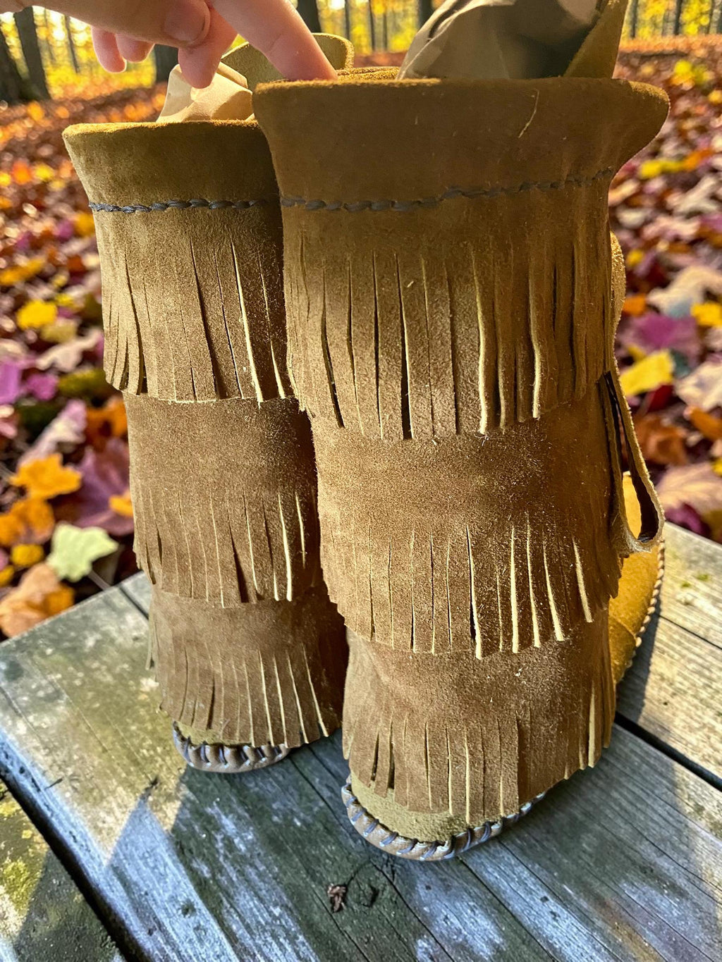 Custom Fringed Moccasin Boots, Handmade Leather Tall Moccasins, Barefoot Boots, Rustic Boho Fringe Boots, Made in Maine