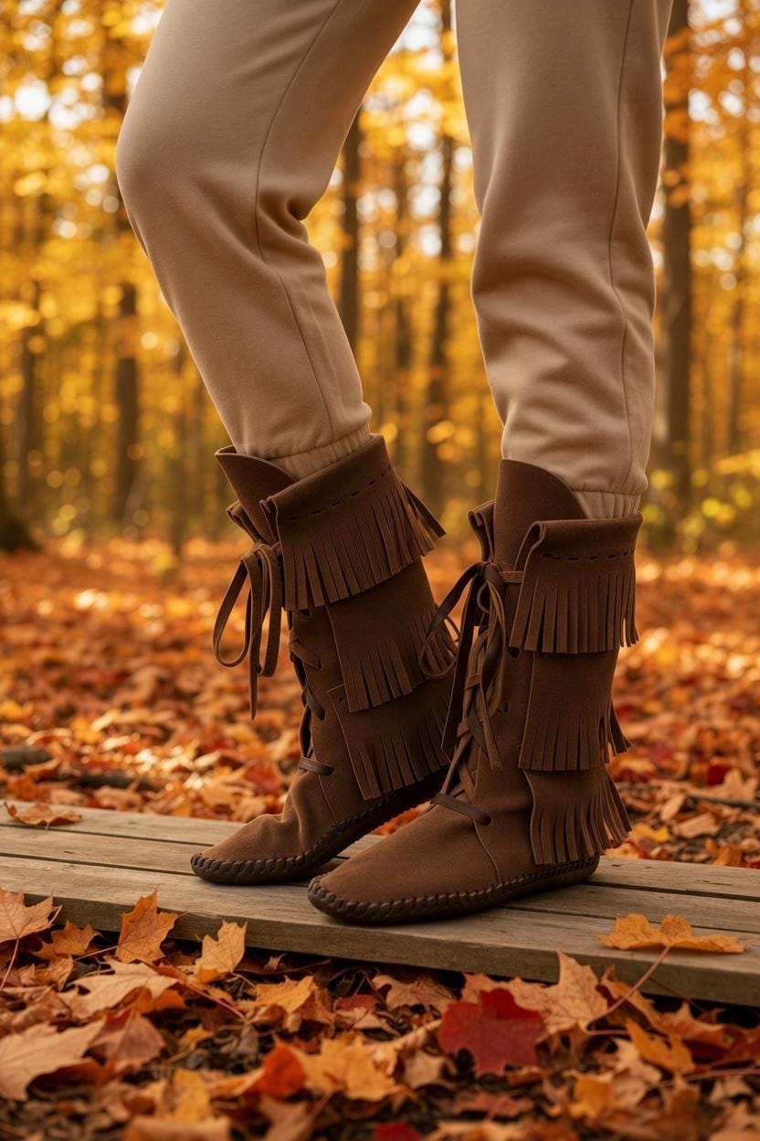 Tall Fringed Moccasin Boots, Handmade Custom Moccasins, Barefoot Boots, Boho Fringe Boots, Leather Earthing Boots